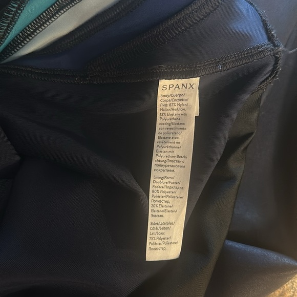 Spanx Faux Leather Track Stripe 7/8 Leggings Navy Womens Size Large - Picture 11 of 13